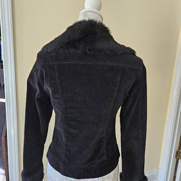 SB Jeans-NWOT Women's Black Rabbit Fur Corduroy Jacket size Small - Picture 3 of 9